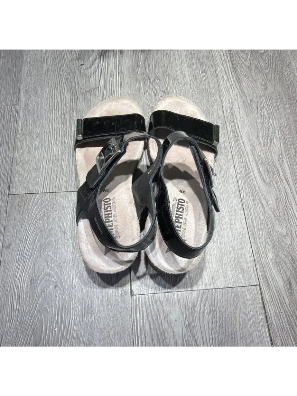 Mephisto Morgana Black Patent Wedge Sandals Comfort Leather EU 39 US 9 S4118